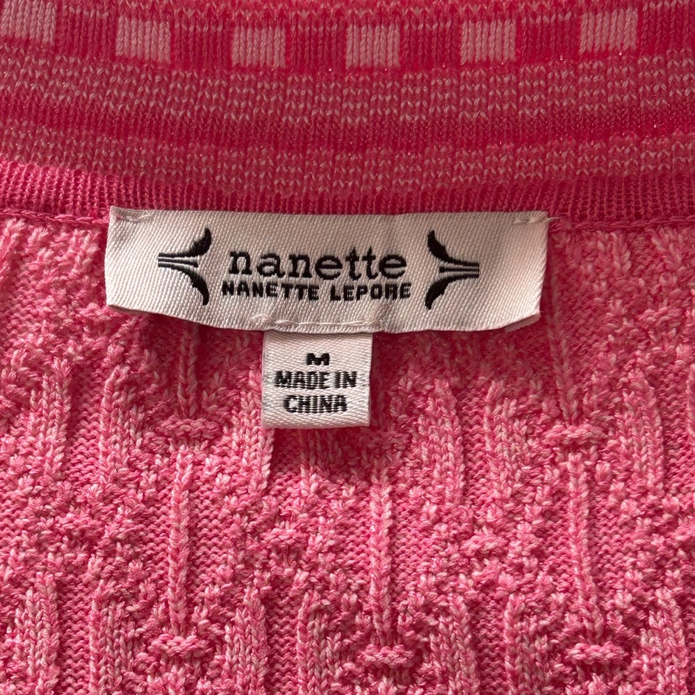 Nanette Lepore Pink Cable Knit Pullover Cardigan Sweater Pearl Buttons Size M - Picture 7 of 10